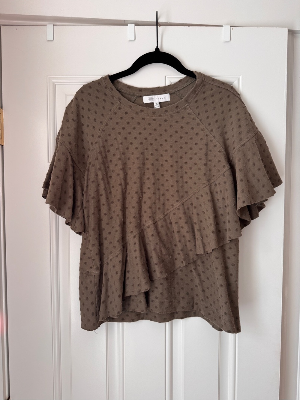 Olive Ruffled Dot Short Sleeve Top